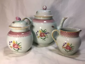 Adams Calyx Ware Lowestoft Mint Green TEA SET (Pot, Creamer, Covered Sugar) - Picture 1 of 9