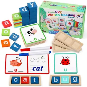 Wooden Reading Alphabet CVC Word Spelling Games Short Vowel Sight Words Flash... - Picture 1 of 6