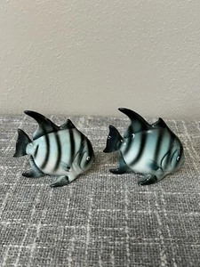 Vintage Ocean Fish Salt Pepper Shakers Zebra Striped Repaired 2.5" - Picture 1 of 7