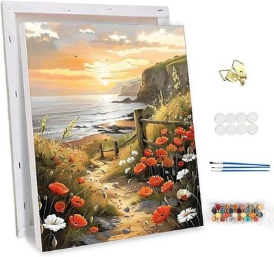 NEWENMO Malen Nach Zahlen mit Rahmen,Mohnblumen und Wildblumen Paint by