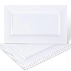 White Rectangle Tray - 14" x 8.5" (Pack of 4) | Disposable Plastic Serving Pl... - Picture 1 of 3