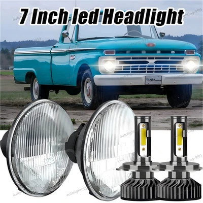 Пара 7-дюймовых круглых светодиодных хромированных фар дальнего света для грузовика Ford F100 F150 F250 - Изображение 1 из 4