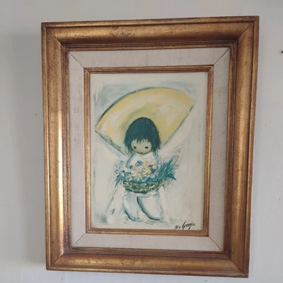 Gorgeous Vintage Ted Degrazia Print on Canvas With Wood Frame -Flower Boy- 🥰 - Image 1 of 4