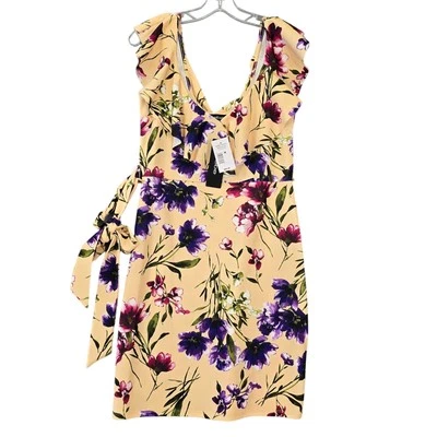 Vestido Bebe Mujer Talla M Amarillo Elastizado Midi Floral Volantes Cuello en V Corbata Sin Mangas Foto 1 de 4