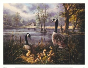 Rudi Reichardt Parenthood Art Print Geese and Chicks 26x20 in - Picture 1 of 1