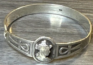 Antique Silver Egyptian Revival Bracelet 7”L Motif of Ruler & Ankh Keys Rare - Picture 1 of 8