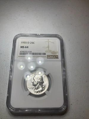 1955 "D" Washington SILVER Quarter 25c NGC MS64! - Image 1 of 2