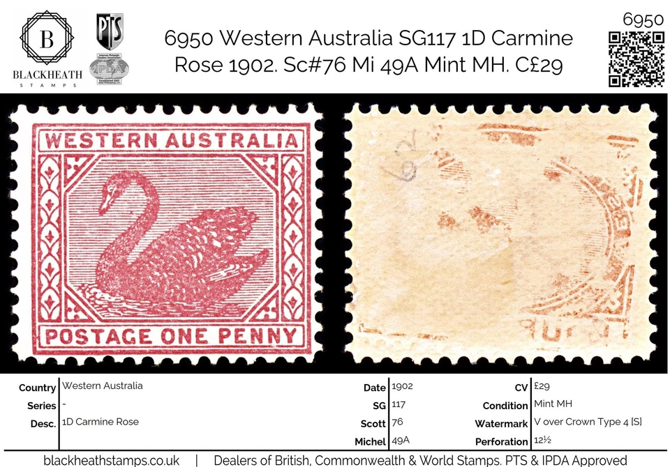 6950 Western Australia SG117 1D Carmine Rose 1902. Sc#76 Mi 49A como nuevo MH. C£29 Foto 1 de 4