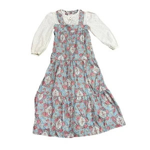 Vintage JCPenney Prairie Dress colorful Floral Eyelet Girls 8 - Picture 1 of 4