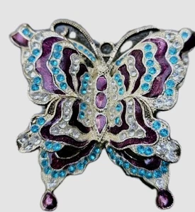Vintage SilverTone Butterfly Pendant Blue,Purple & Clear Rhinestones & Enamel - Picture 1 of 8