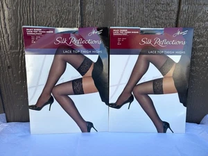 Hanes Silk Reflections Silky Sheer Lace Top Overknee Sandalfoot 0A444 Jet EF - Bild 1 von 7