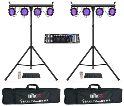 2 Chauvet DJ 4BAR LT QuadBT ILS Bluetooth Light Kits+Footswitches+DMX Controller - Image 1 of 4