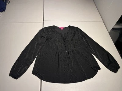 Женский топ Lilly Pulitzer XS Hensley Onyx Petite леопард жаккардовая блузка рубашка - Изображение 1 из 4