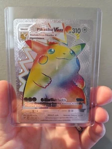 Pikachu VMax Rainbow Silver Foil Premium Fan Art Vinyl Pokemon Collector - Picture 1 of 5