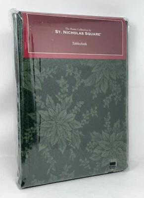 St Nicholas Square Green Holly Tablecloth Fabric Oblong Rectangle 60 x 104 ~ NEW - Image 1 of 4