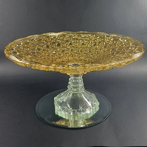 Grande piatto piedistallo oro, centrotavola vetro taglio diamante anni 50 LG Wright - Foto 1 di 12