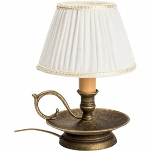 Lampe de Table en Laiton Vieilli Avec Abat-Jour En Tissu Style Français Bougeoir - Bild 1 von 3
