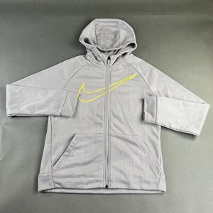 Nike Jacket Large Youth Gray Girl Swoosh Dri-Fit Full Zip Hooded Used Lint #92 - Picture 1 of 19