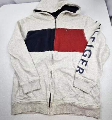 Jaqueta Tommy Hilfiger Masculina com Capuz Tamanho XL (18-20) Logotipo Cinza Manga Longa Zíper Completo  - Imagem 1 de 4