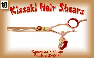 Kissaki Hair Scissors Kanagawa 30t DOUBLE SWIVEL Rose Gold Red Thinning Shears - Imagem 1 de 3