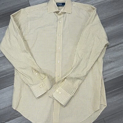 Yellow And Blue Gingham Check Polo By Ralph Lauren Men’s Dress Shirt Sz 16 34/35 - Image 1 of 4