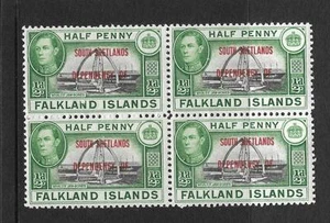 FALKLAND ILDS DEP, KGV1 SOUTH SHETLAND, 1944 EMBALAJE ORIGINAL DEFINIS, 1/2d SG D1, sin montar o nunca montado bloque 4 - Imagen 1 de 1