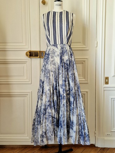 Abito lungo estivo Christian Dior Toile de Jouy senza maniche cotone maxi gonna 34 2