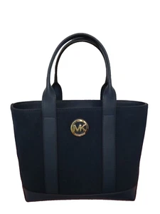 MICHAEL KORS Women's MK Fulton MD Tote Bag Navy Blue Canvas Leather 38S8XFCT2C - Picture 1 of 12