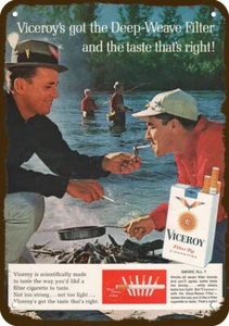 1964 Men Fly Fish & Smoke VICEROY Cigs VintageLook DECORATIVE REPLICA METAL SIGN - Picture 1 of 1