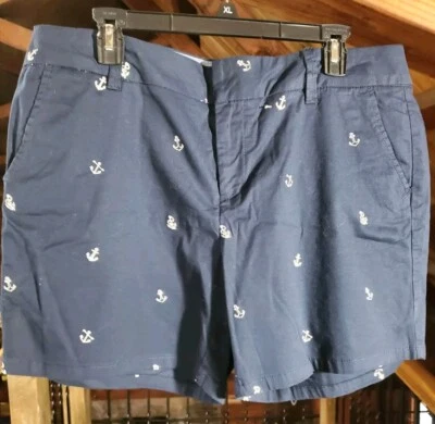 Pantalones Cortos GH Bass & Co Mujer Talla 14 Ancla Náutica Estampado Novedad Azul Foto 1 de 4