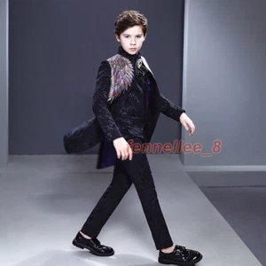 Children Kid's Boy's Sequins Stage Suit Jackets Tuxedo Swallow-tailed Coats Sets - Picture 1 of 28