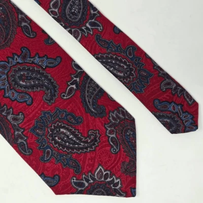 ENRICO GUCCINI EE. UU. CORBATA DE SEDA ROJO VERDE CLÁSICO PAISLEY JACQUARD SATINADO 3,5" X 58" Foto 1 de 2