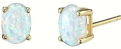 Natural 2.00 Carat Opal Oval Shape Stud Earrings 14K Yellow Gold Value $595 - Image 1 of 4