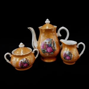 Teiera Creamer Set Zucchero Arancia Giappone Inglese Corteggio Coppia Bordo Oro - Foto 1 di 10