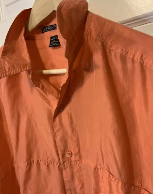 Camisa Vintage Años 80 Estructura Para Hombre Talla L Botón Seda Moda Naranja Foto 1 de 4