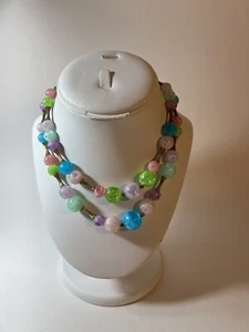 Vintage pastel color acrylic crystal Crinkle look bead necklace 2 Strands 14” - Picture 1 of 12