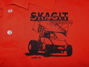 Uomo Vintage SKAGIT SPEEDWAY Alger WA Staff? Camicia Tg XL Rossa 50/50 Made In USA - Foto 1 di 4
