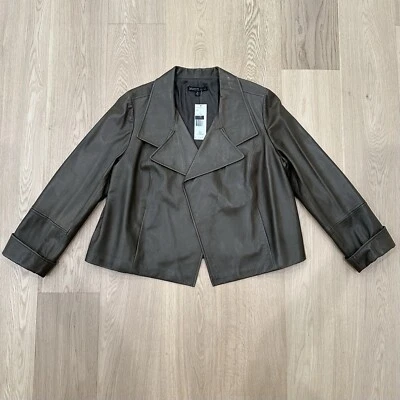 Chaqueta de cuero de piel de cordero marrón Lafayette 148 New York nueva con etiquetas talla 16 precio de venta sugerido por el fabricante 1198 USD Foto 1 de 4