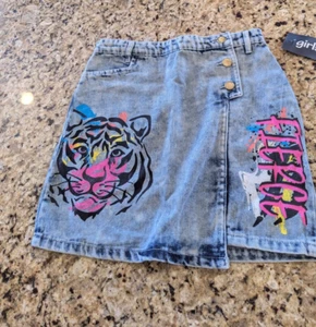 Girls Mini Fierce Tiger Mock Wrap Denim Mini Skirt Light Wash size Youth 12 - Picture 1 of 13