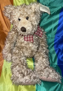 Russ Berrie Teddy Bear Golden Brown "Toffee" W/ Red Plaid Tie Original Tag 17" - Picture 1 of 12