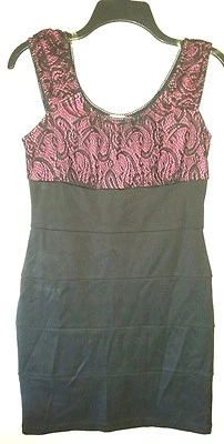 New Adorable WISHES WISHES WISHES Size S Black Pink Knit Lace Dress Sleeveless - Image 1 of 4