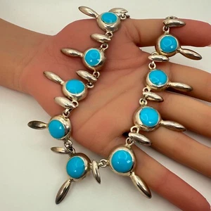 Impresionante collar vintage de plata de ley 925 de México turquesa azul de 16"" (53,1 g) - Imagen 1 de 5