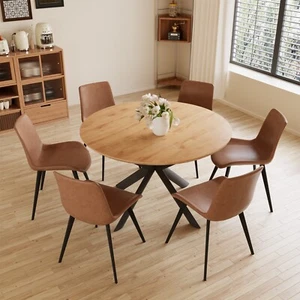 JieXi 43.2"-59.1" Extendable Dining Table Set with 6 Brown Chairs - Picture 1 of 7
