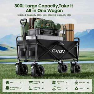 GVDV Collapsible Folding Wagon 550LBS Large Heavy Duty Utility Cart All-Terrain - Picture 1 of 8