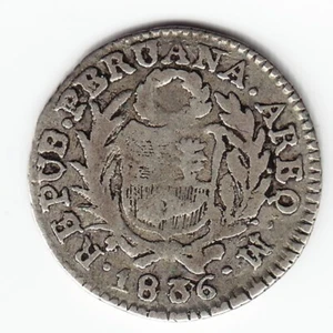 PERU 1/2 Real 1836 KM144.4 Ag.903 Arequipa Mint 1-year type Average VERY RARE ! - Picture 1 of 2