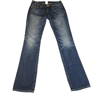 True Religion Billy Skull & Roses Jeans Damen Gr. 26 Waschung blau Pattentasche Jeans - Bild 1 von 17