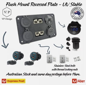 50 Amp plug / 2x USB / Cigarette Socket Flush Mount Recessed Plate Enerdrive - Picture 1 of 2