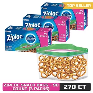 Ziploc Snack Bags, Grip 'n Seal Technology, 90 Count (Pack of 3) - Picture 1 of 9