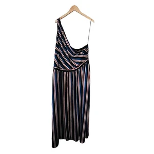 Maxi Vestido Soncy Multicolor Rayas Un Hombro Talla 4X Nuevo con Etiquetas - Imagen 1 de 9