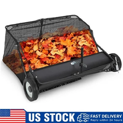 42" Tow Behind Leaf Sweeper ,Lawn Yard Sweeper Leaf Grass Collector ,Adjustable - Image 1 of 4